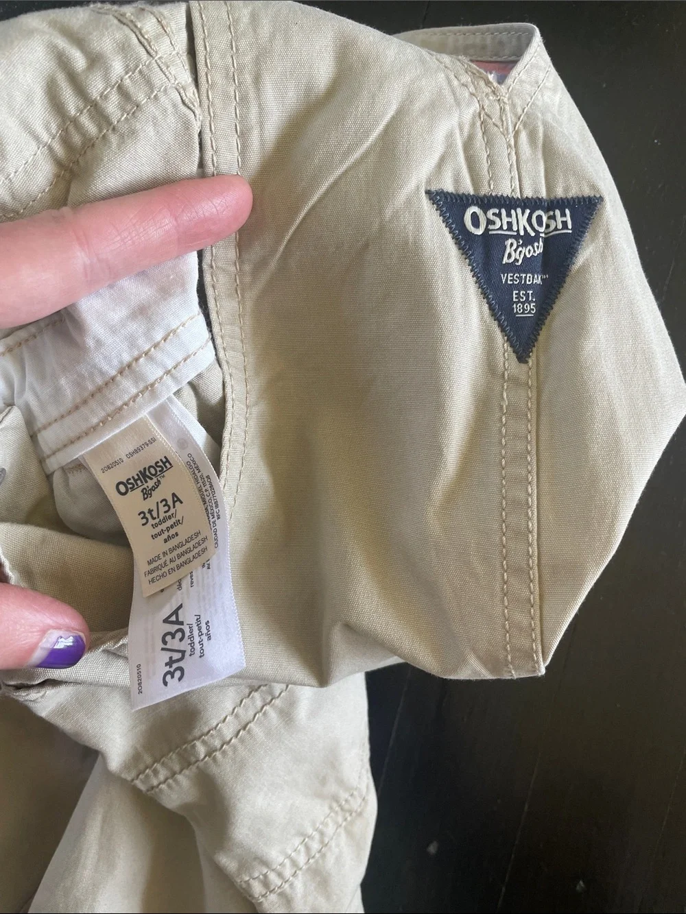 OshKosh B'gosh Khaki Overalls with Pastel Plaid Cuffs - NEVER WORN